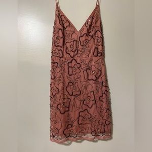 Altard state beaded mini dress dusty rose color